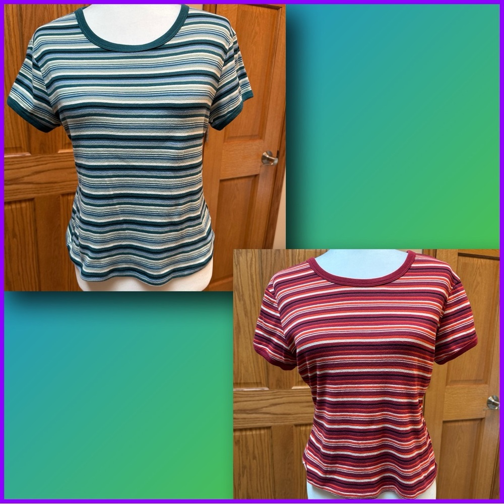 TWO Striped Women's Tops - Green and Red